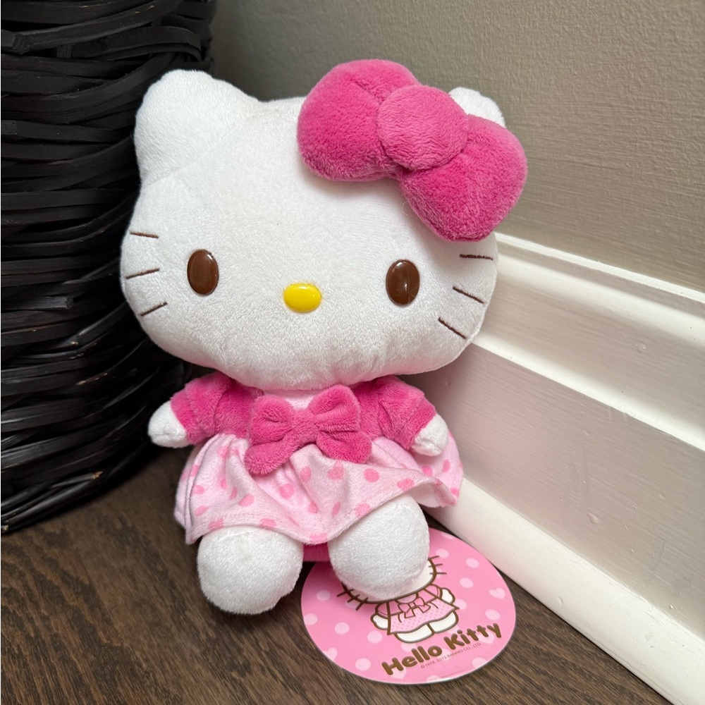 Sanrio Hello Kitty Plush Toy Cat Doll Pink Polka Dot Dress Soft Miniso Plush